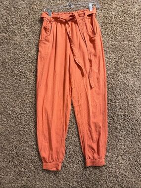 American Eagle Outfitters Coral Tie-Waist Paperbag Joggers